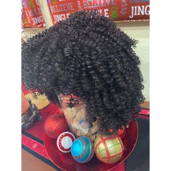12" Afro Soft & Natural Kinky Curly w/ Bangs Wig Natural Black - Picture 5 of 8